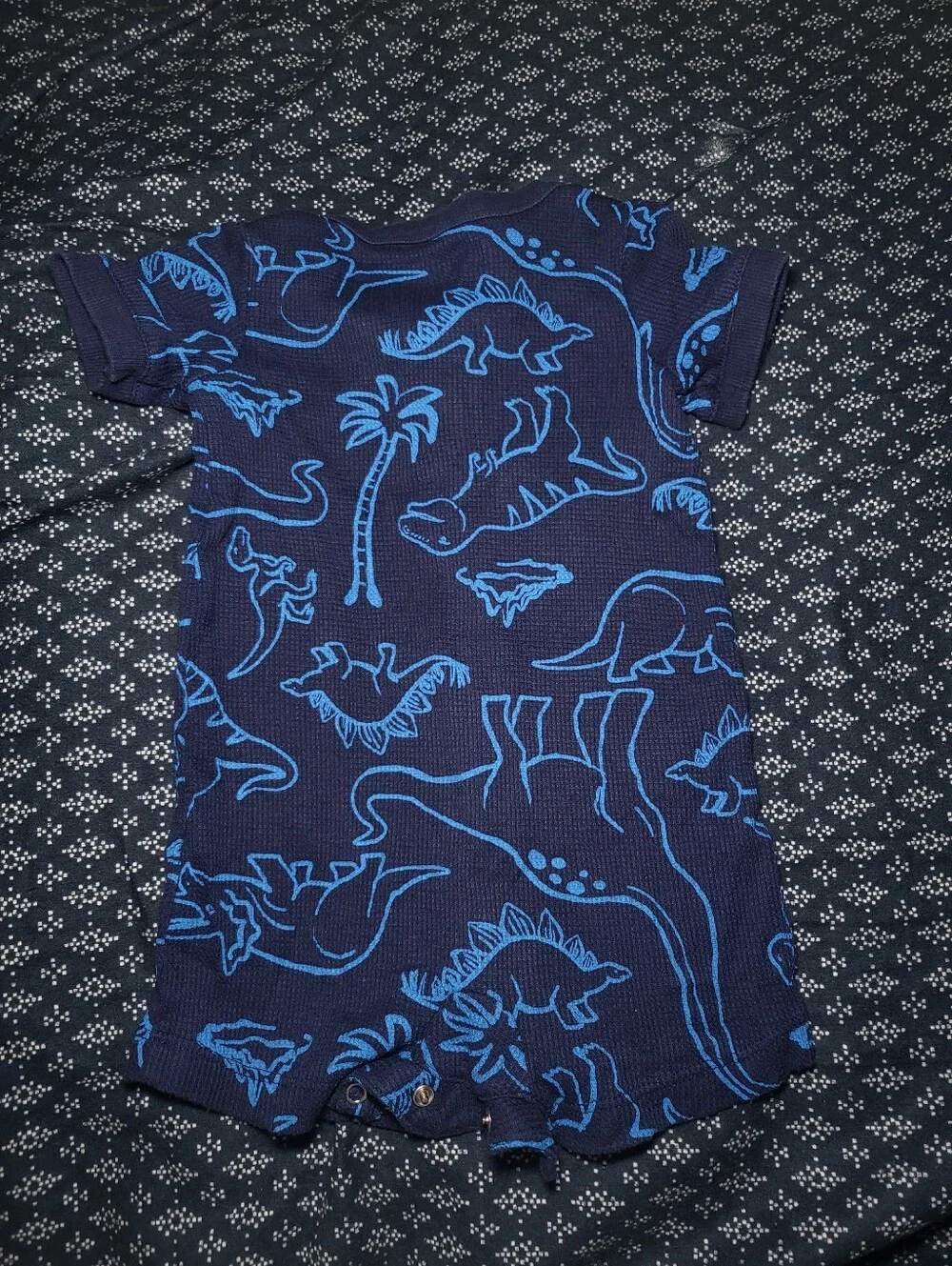 Carter's Navy Blue Baby Romper with Bright Blue Dinosaur Print